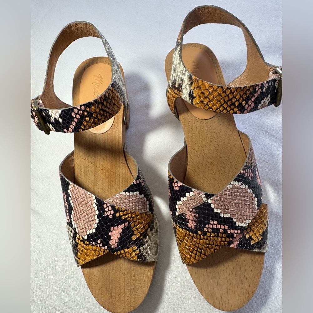 Madewell Johanna Crisscross Snake Embossed Leather Sandals - SZ 8